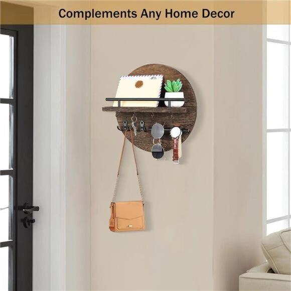 Key Holder for Wall Decorative with Shelf and Hooks, Unique Mail Organizer - Picture 2 of 7